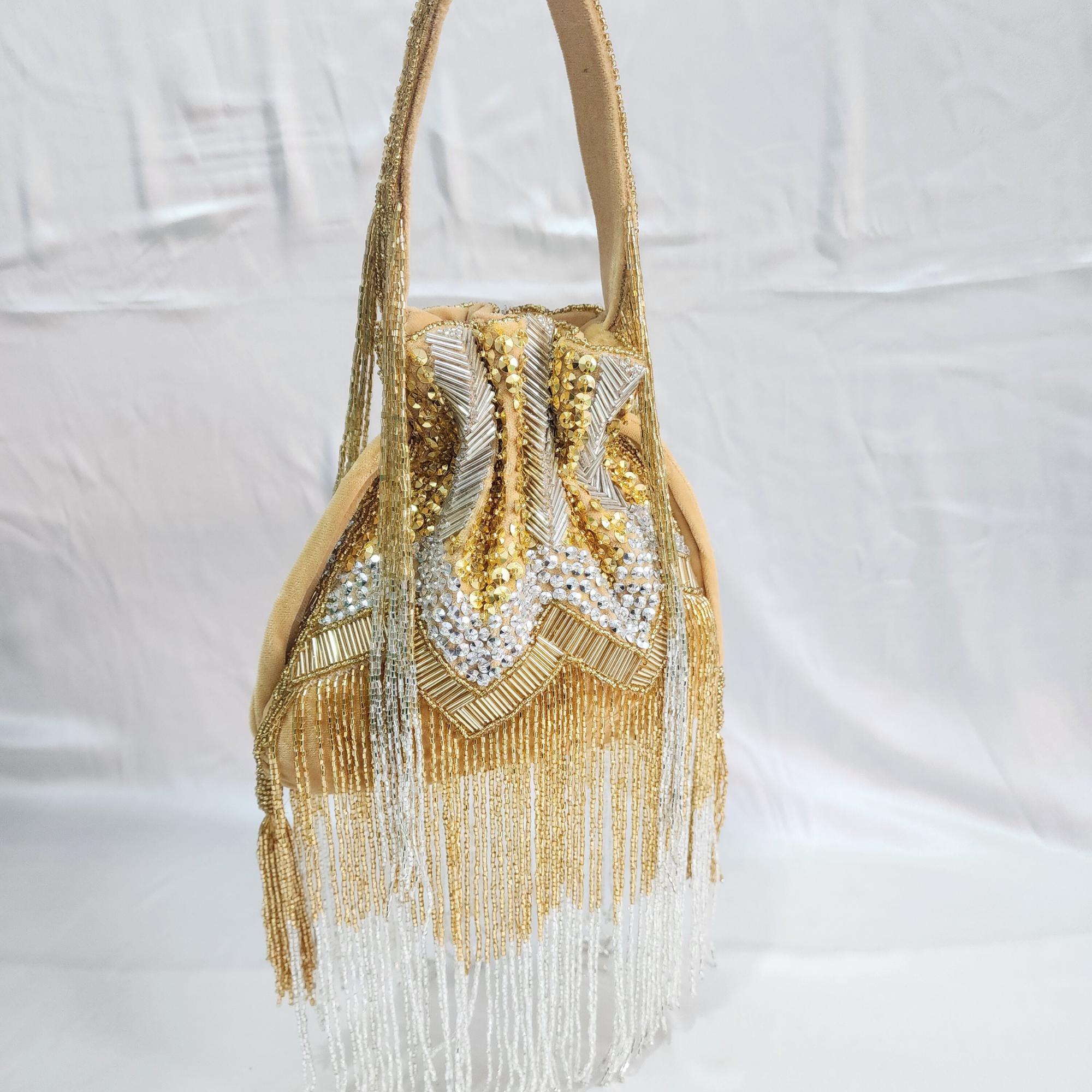 Fringe Potli Bag - Gold Silver