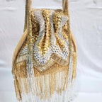 Embroidered Fringe Potli Bag - Gold Silver
