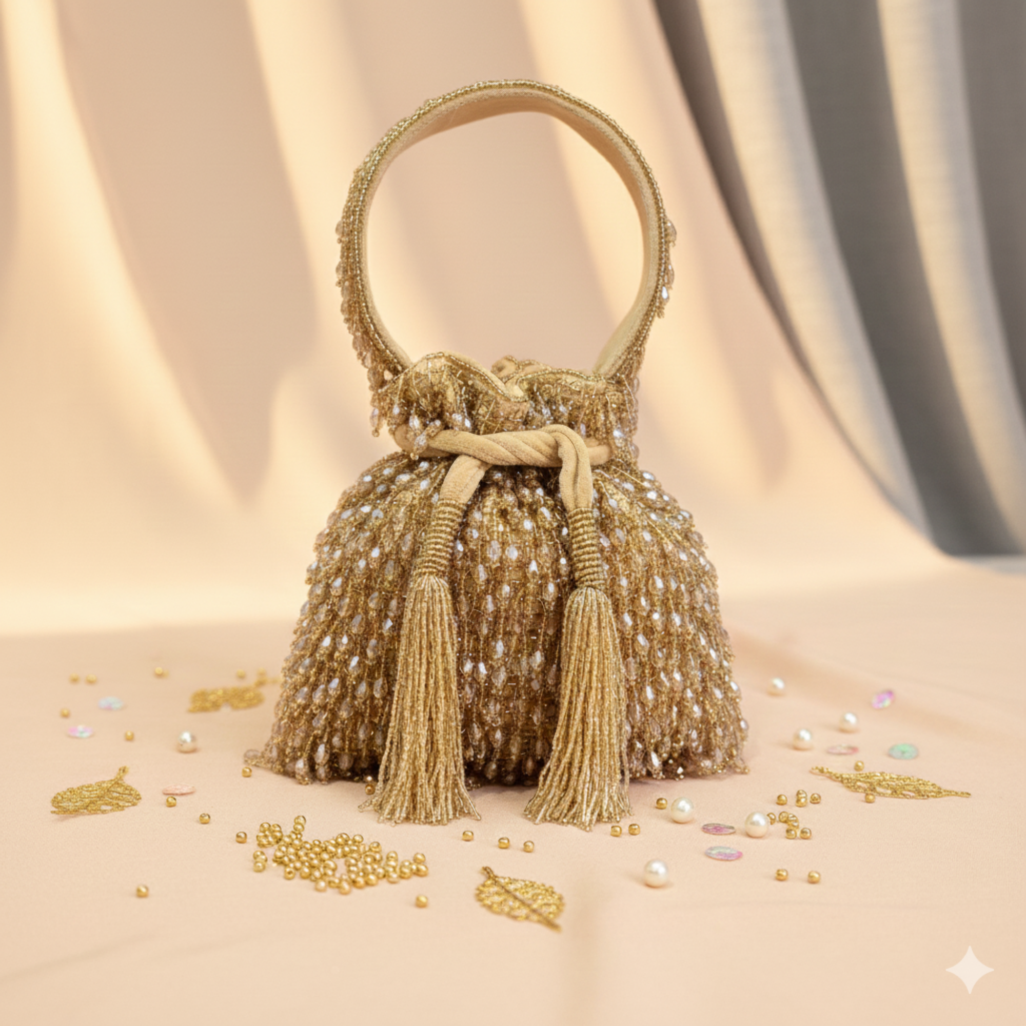 Beaded Potli bag - Golden
