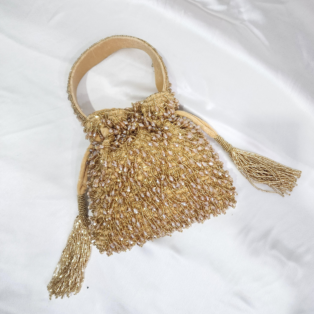 Beaded Potli bag - Golden