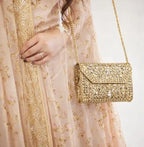 Kundan Stone Mini Clutch Purse - Golden