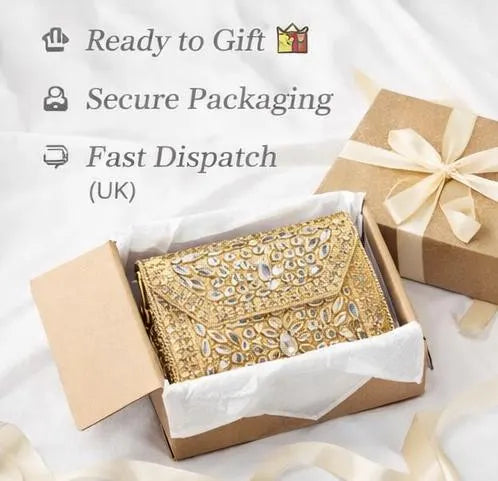 Kundan Stone Mini Clutch Purse - Golden