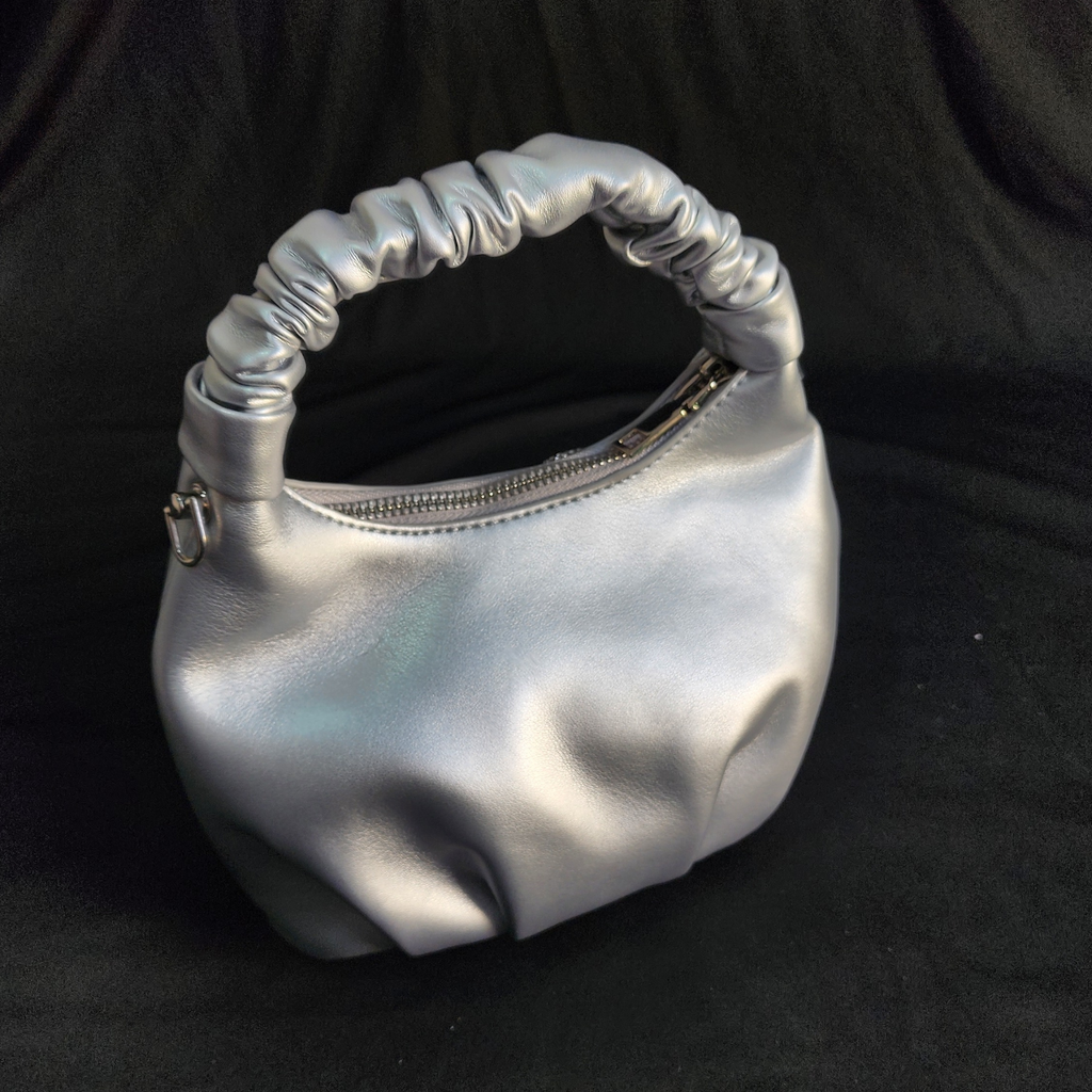 Crystal Beaded Silver Party Bag with Sling and Top Handle