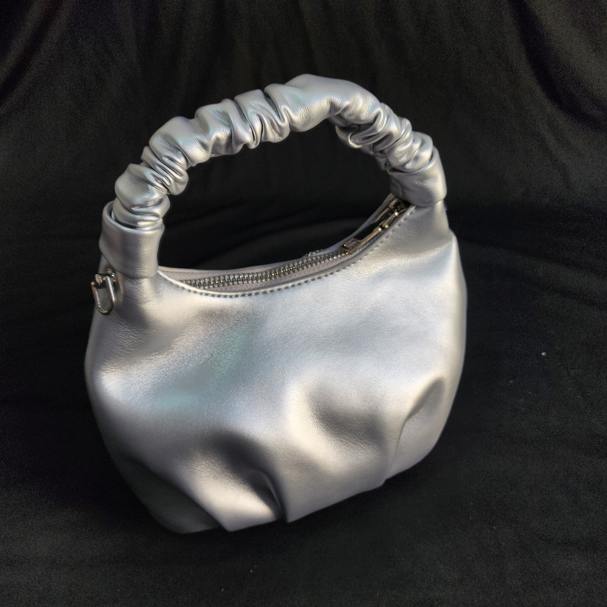 Crystal Beaded Silver Party Bag with Sling and Top Handle
