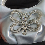 Crystal Beaded Silver Party Bag with Sling and Top Handle