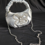 Crystal Beaded Silver Party Bag with Sling and Top Handle