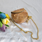 Handmade Rose Gold Mirror Clutch Purse with Sling