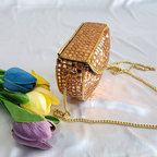 Handmade Rose Gold Mirror Clutch Purse with Sling
