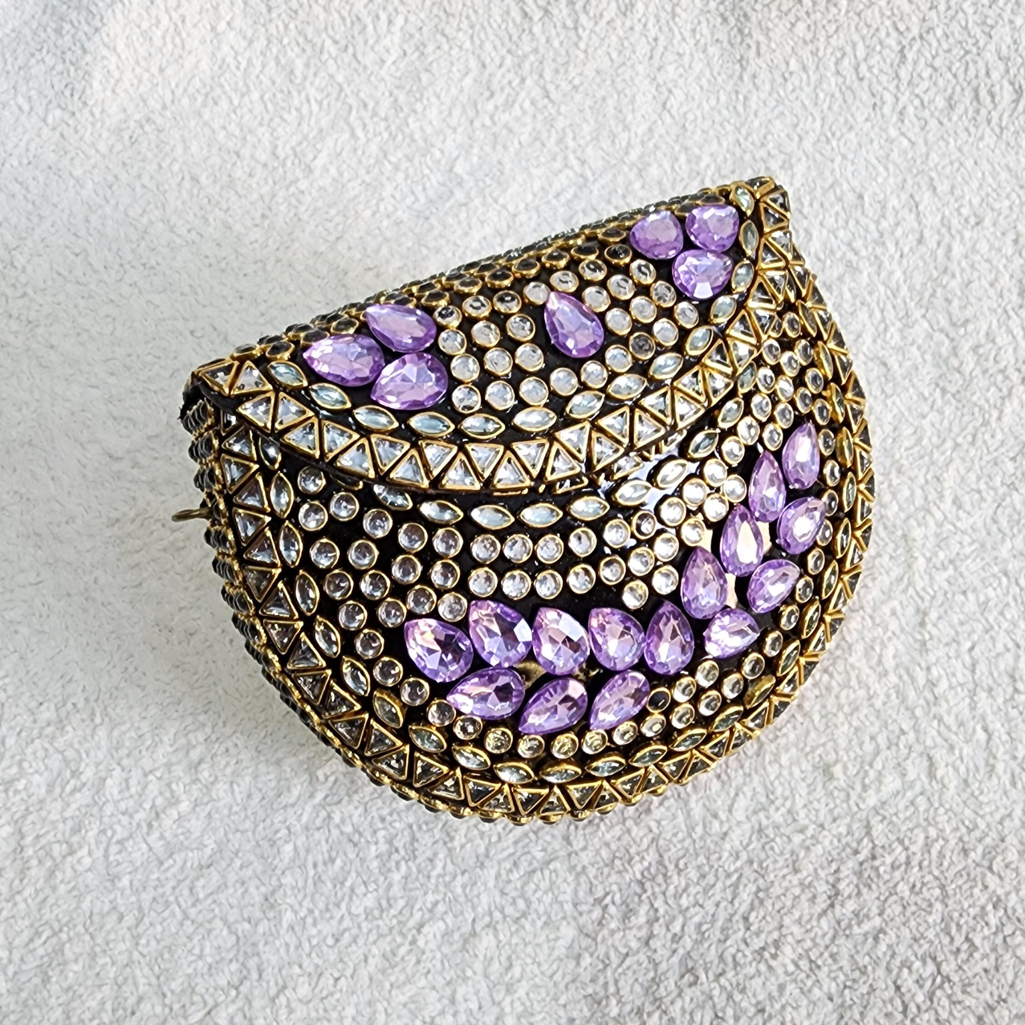 Purple Kundan Mini Brass Bag with Sling