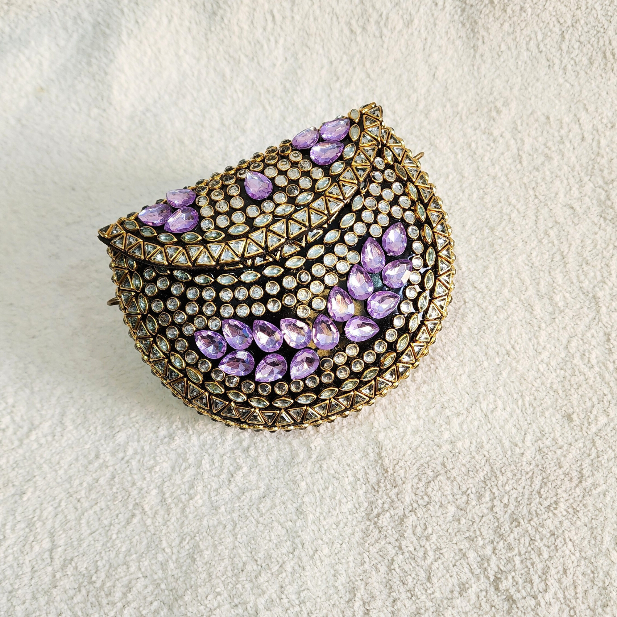 Purple Kundan Mini Brass Bag with Sling