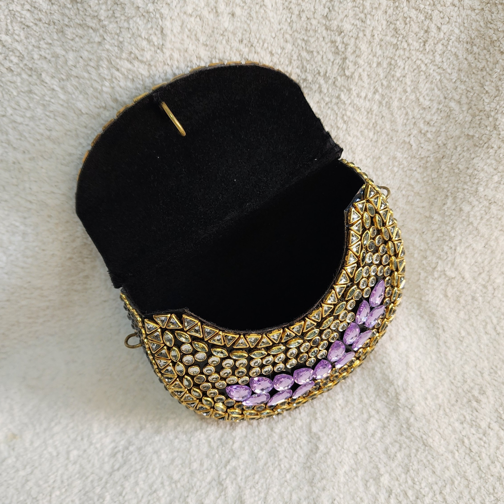 Purple Kundan Mini Brass Bag with Sling