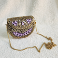 Purple Kundan Mini Brass Bag with Sling