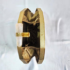 Pearl & Stone Metal Clutch with Sling - Golden