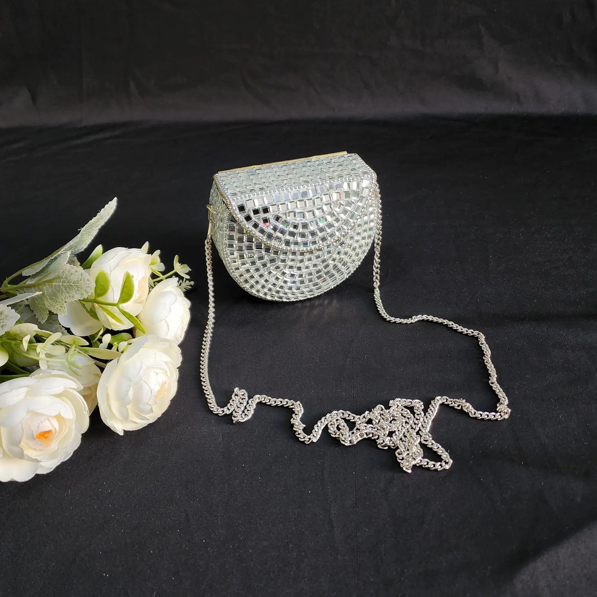Handmade Mirror Clutch Purse with Sling
