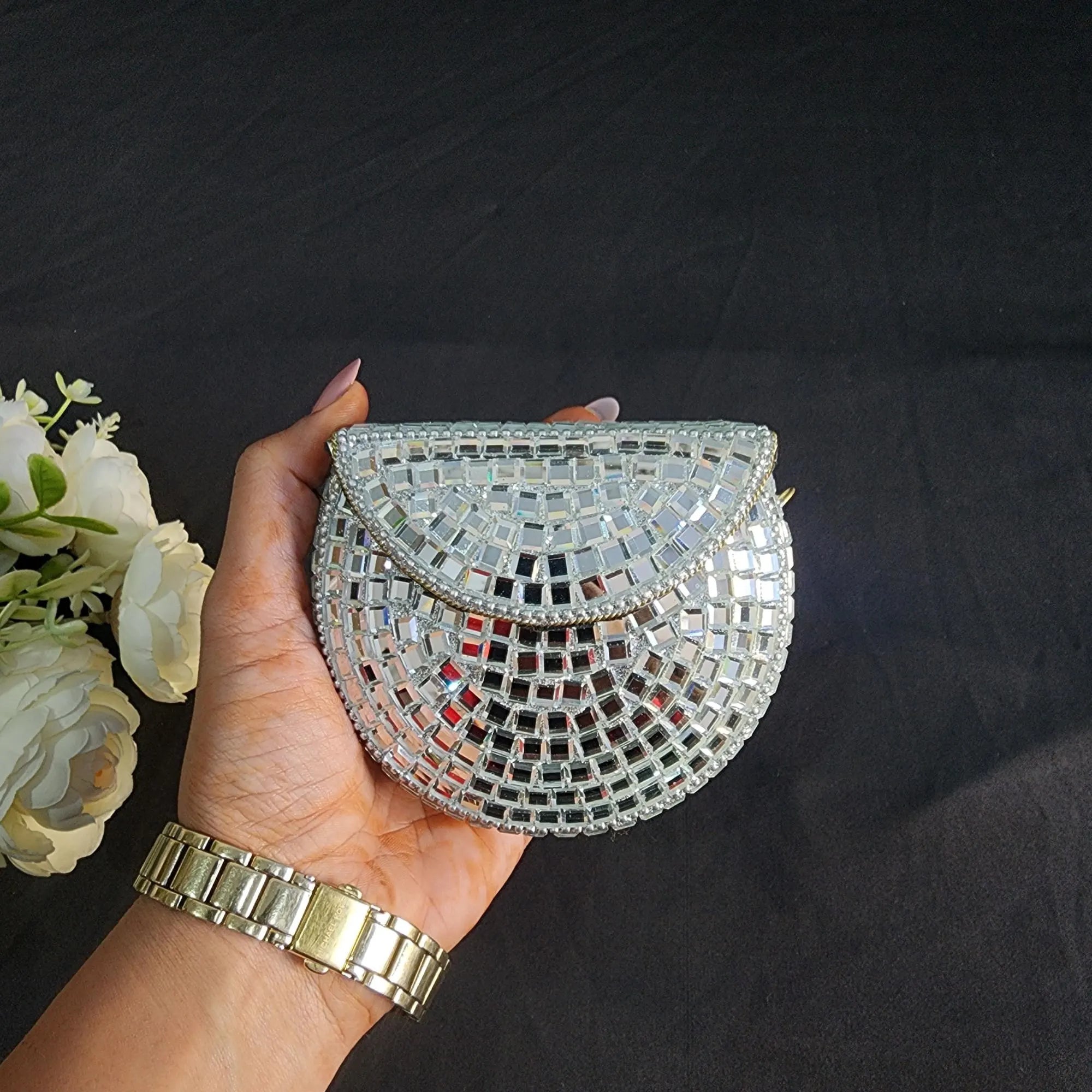 Handmade Mirror Clutch Purse with Sling