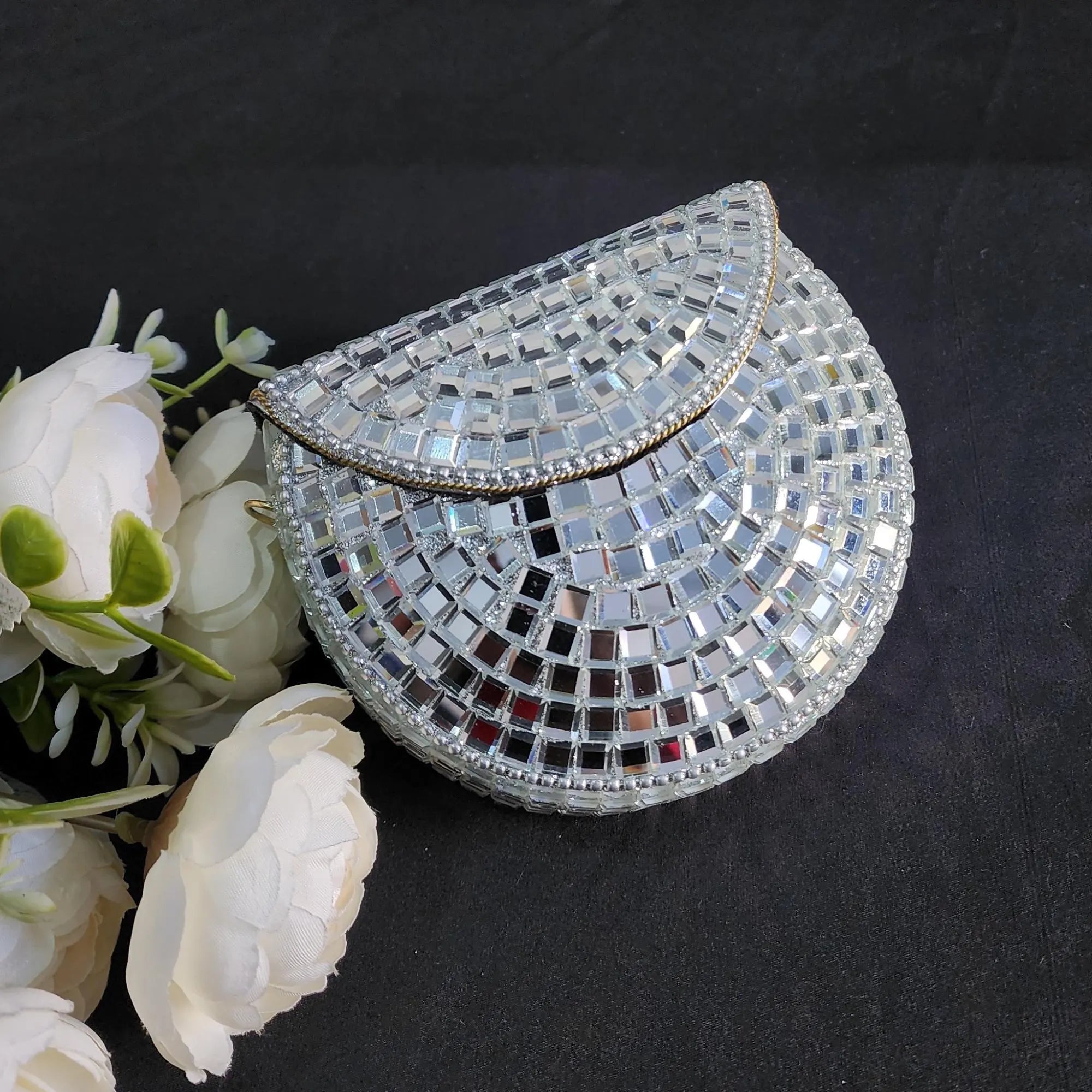 Handmade Mirror Clutch Purse with Sling