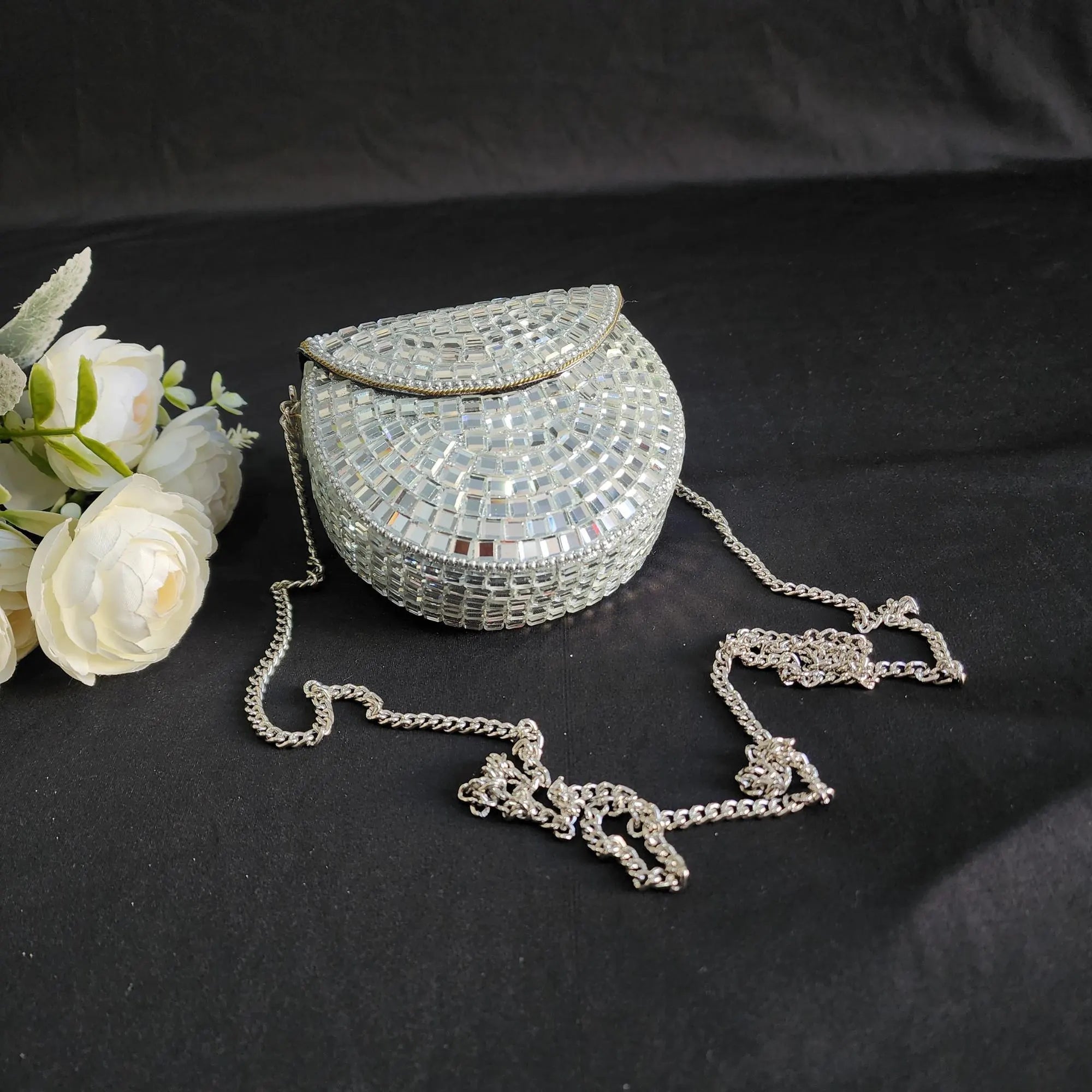 Handmade Mirror Clutch Purse with Sling