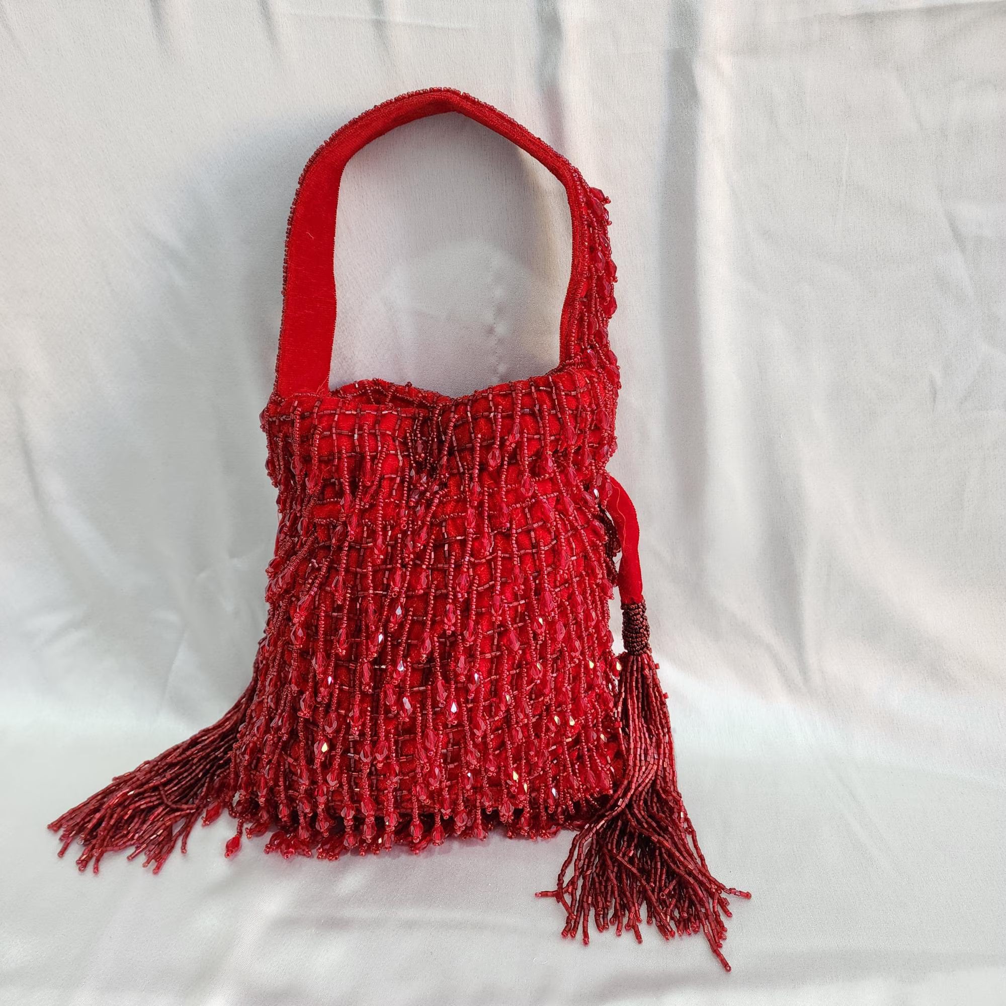 Pearl Beaded Potli Bag - Red