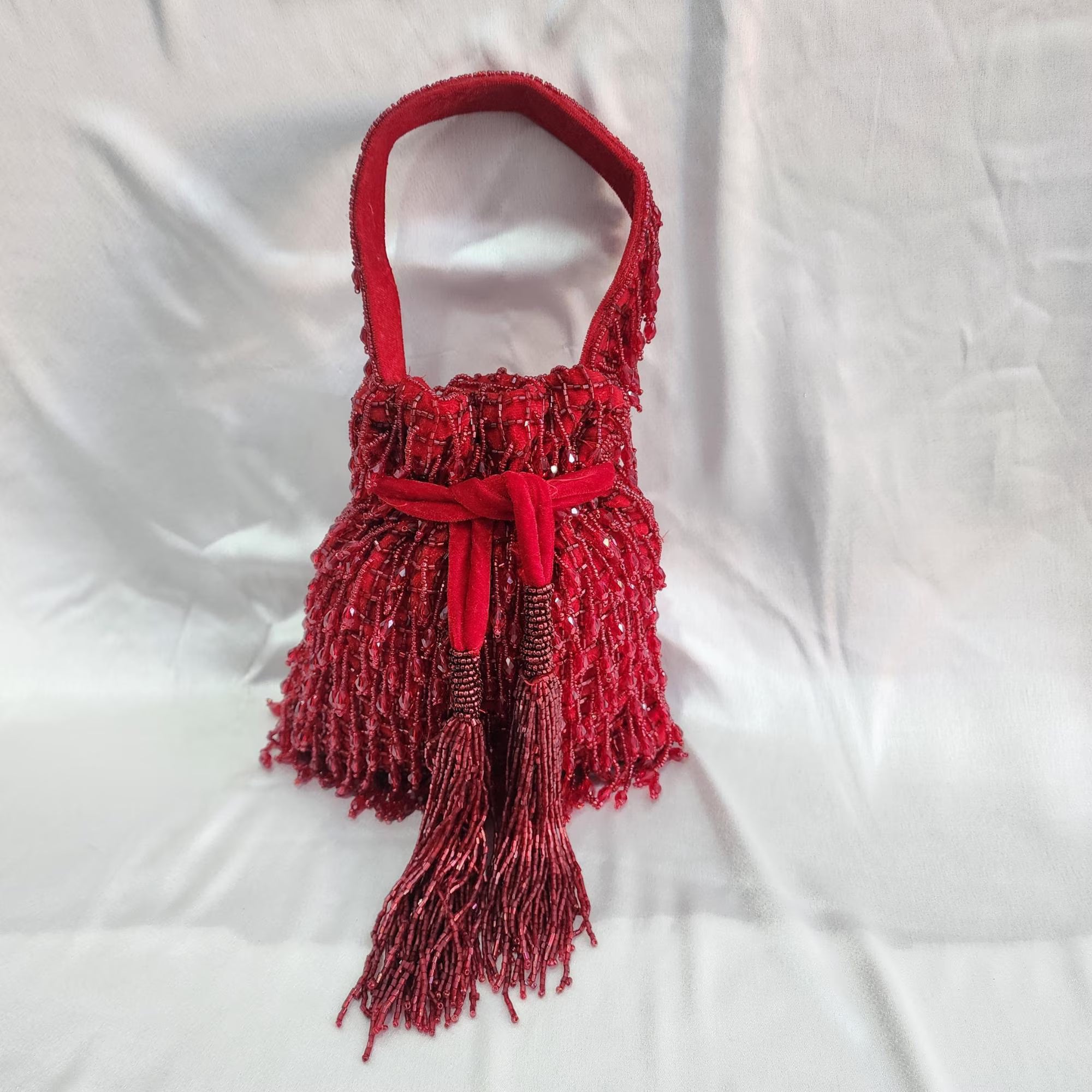 Pearl Beaded Potli Bag - Red