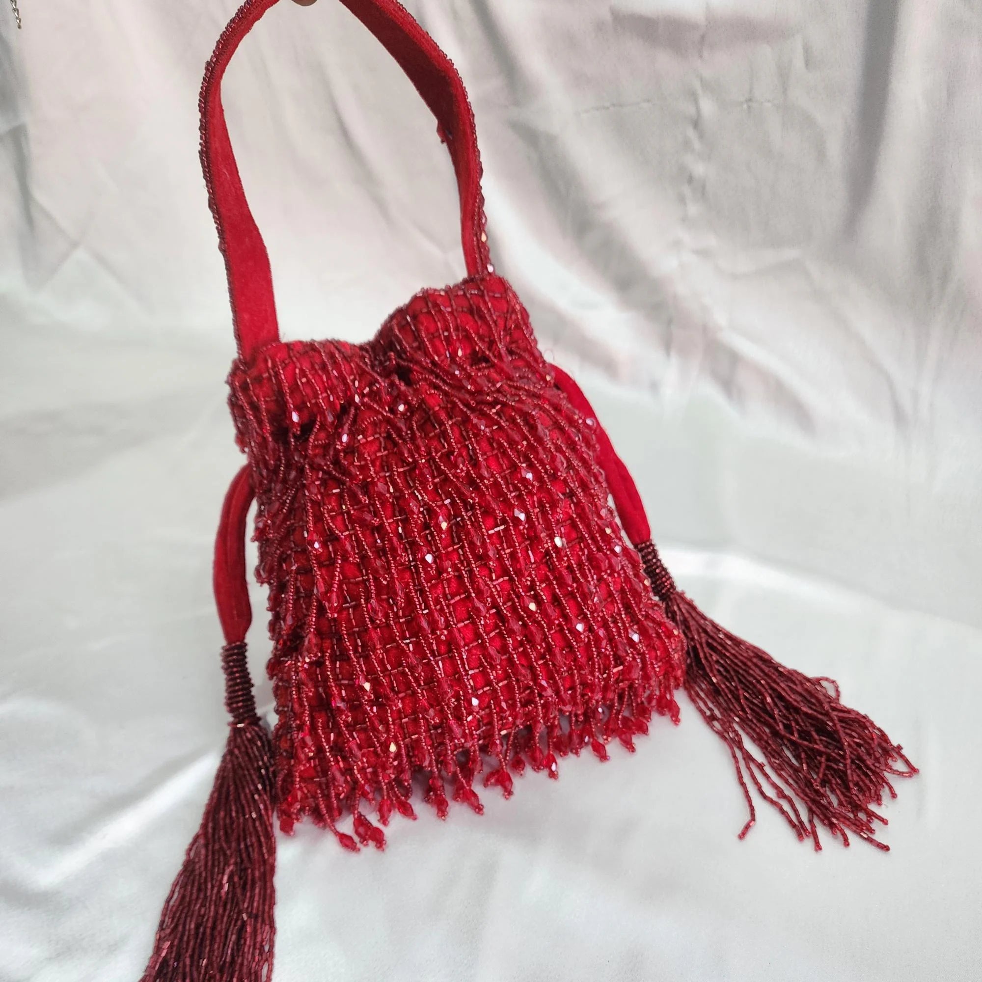 Pearl Beaded Potli Bag - Red