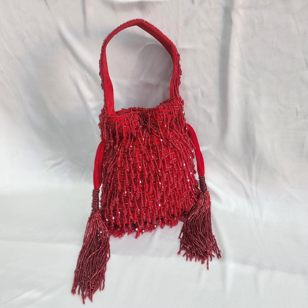 Pearl Beaded Potli Bag - Red