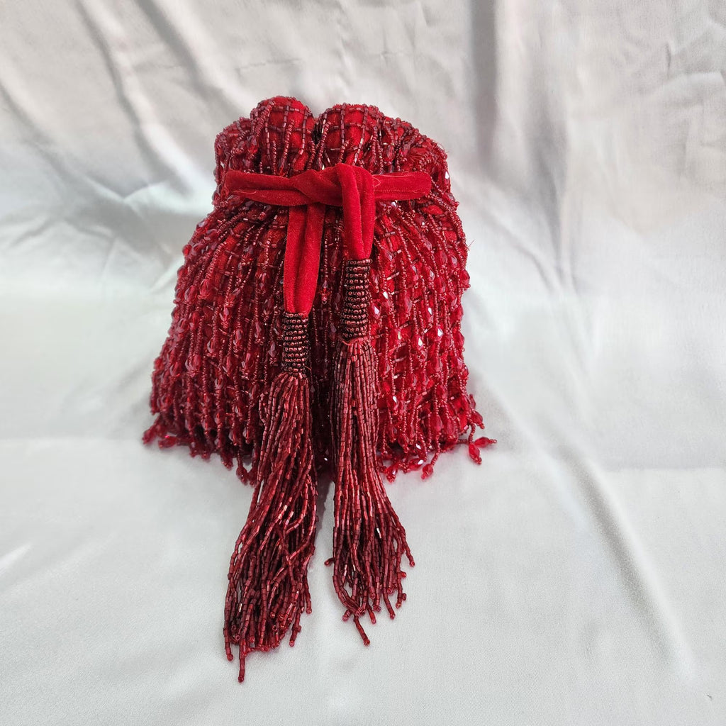 Pearl Beaded Potli Bag - Red