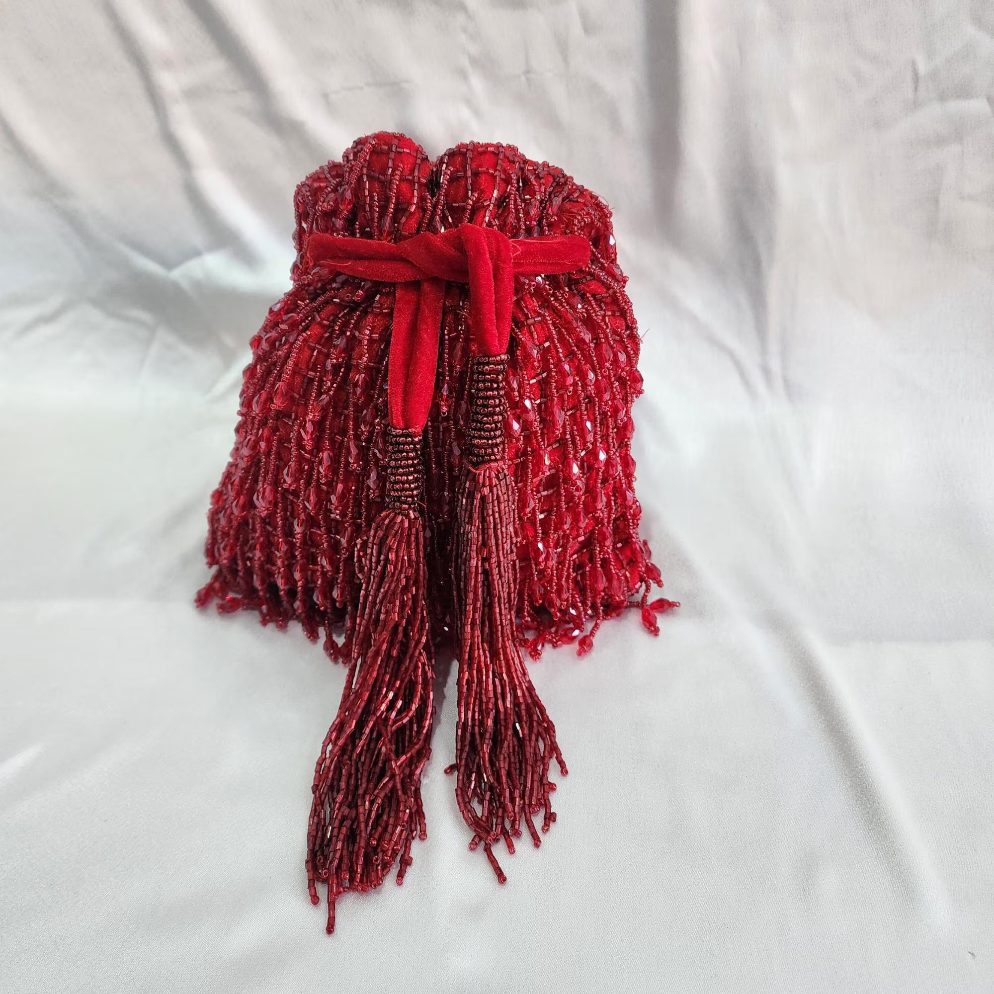Pearl Beaded Potli Bag - Red