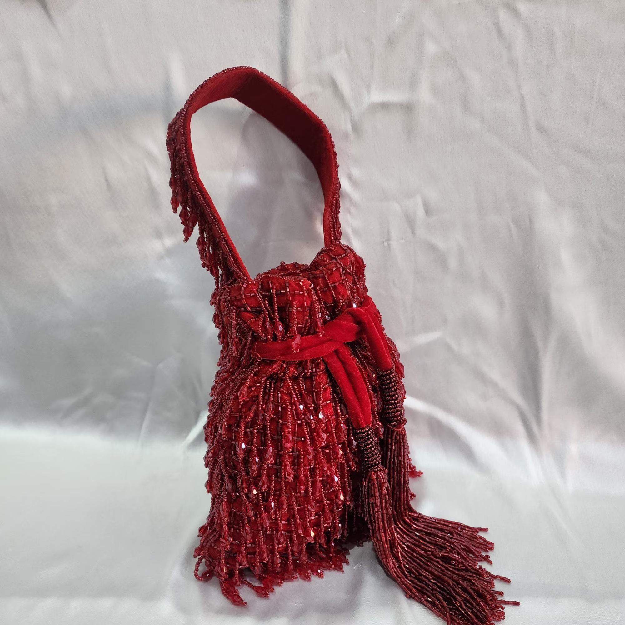 Pearl Beaded Potli Bag - Red