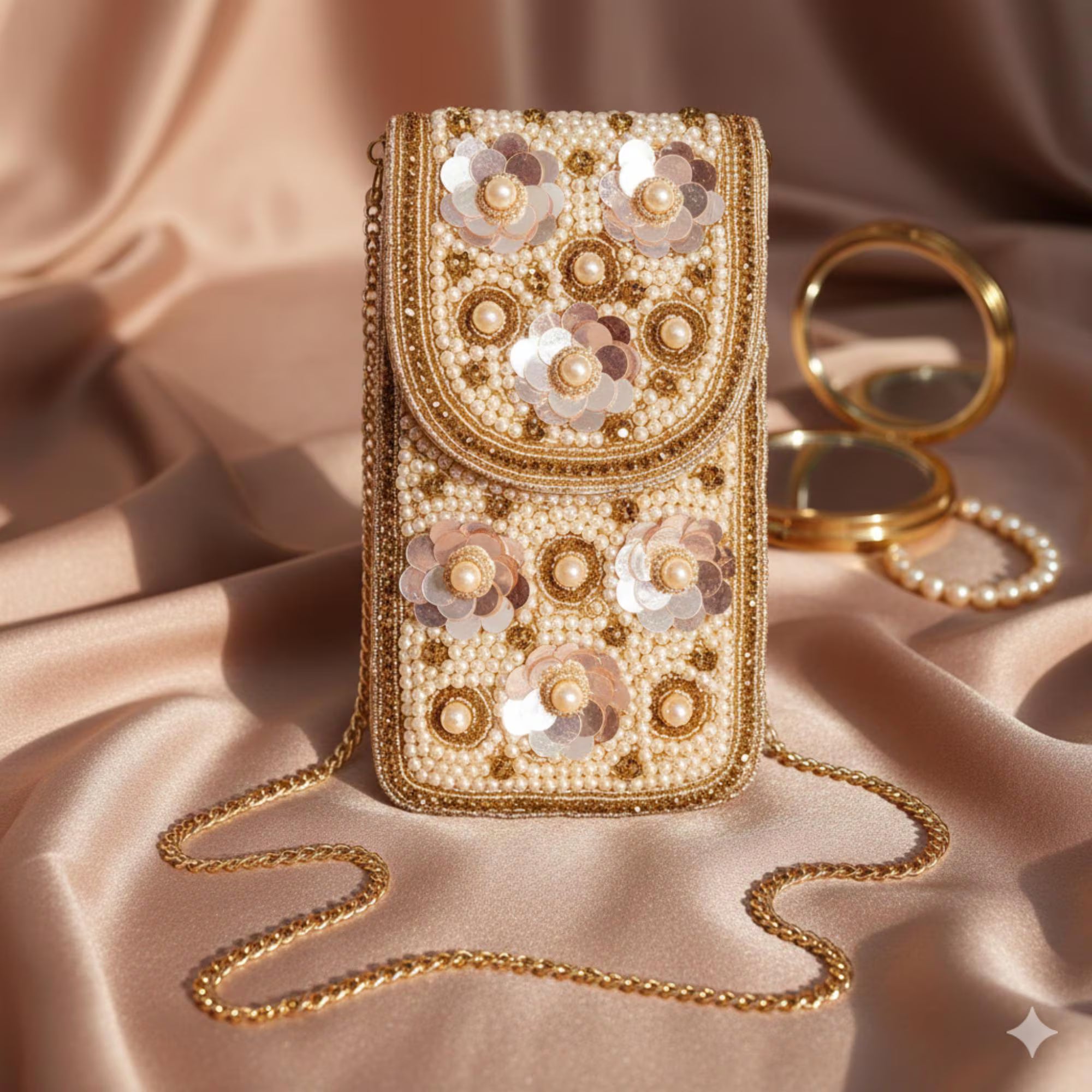 Mini crossbody Embroidered Phone Purse - Rose Gold