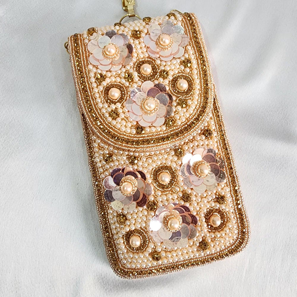 Mini crossbody Embroidered Phone Purse - Rose Gold