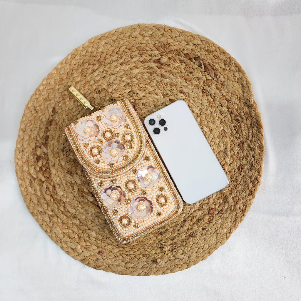 Mini crossbody Embroidered Phone Purse - Rose Gold