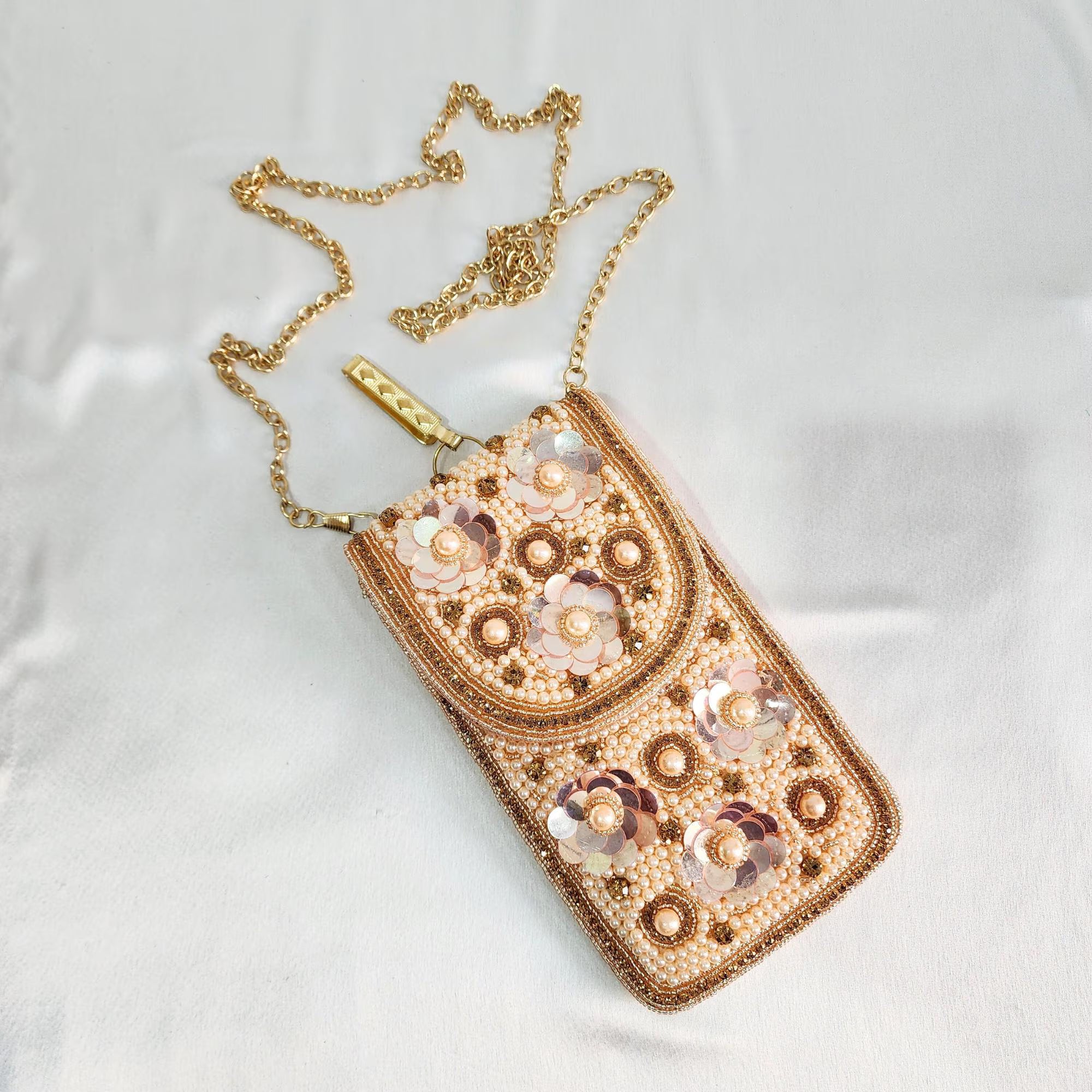 Mini crossbody Embroidered Phone Purse - Rose Gold