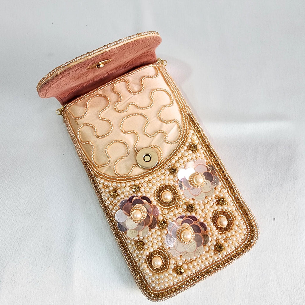 Mini crossbody Embroidered Phone Purse - Rose Gold