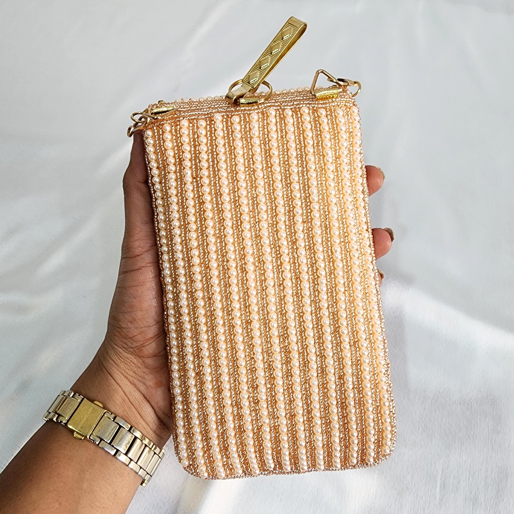 Mini crossbody Embroidered Phone Purse - Rose Gold