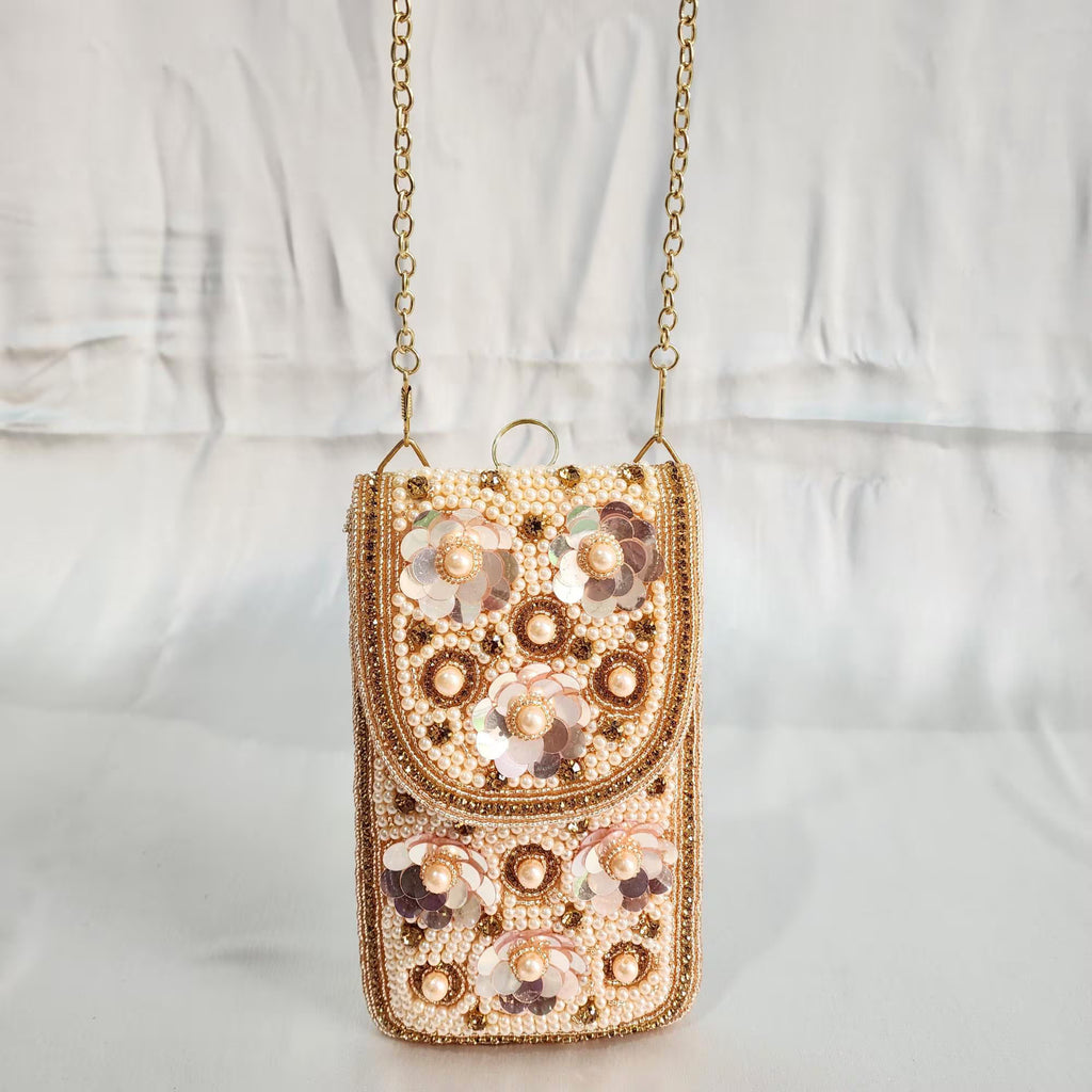 Mini crossbody Embroidered Phone Purse - Rose Gold
