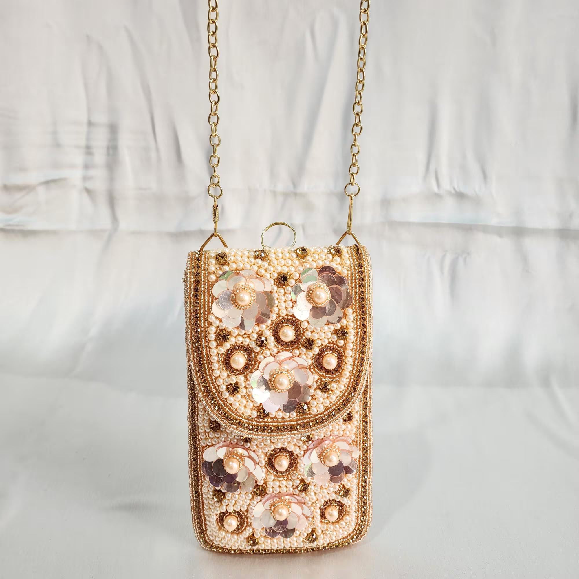 Mini crossbody Embroidered Phone Purse - Rose Gold