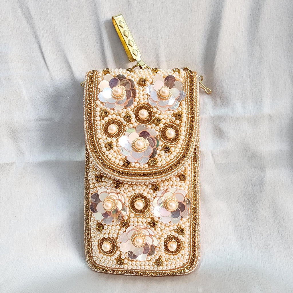 Mini crossbody Embroidered Phone Purse - Rose Gold