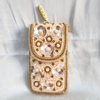 Mini crossbody Embroidered Phone Purse - Rose Gold