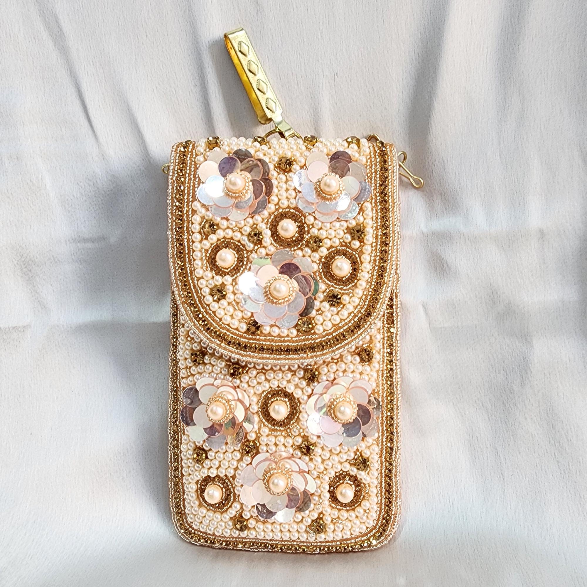 Mini crossbody Embroidered Phone Purse - Rose Gold