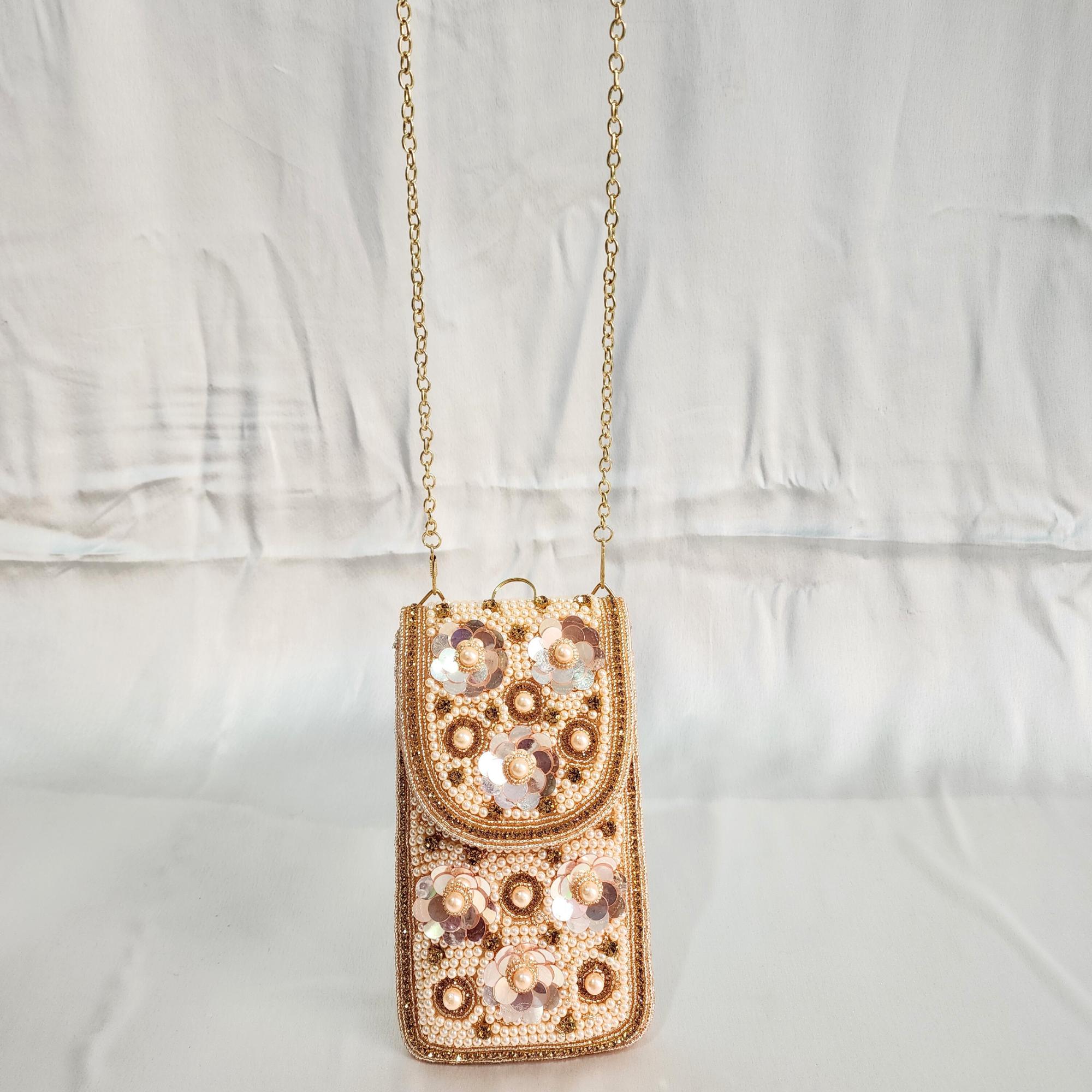 Mini crossbody Embroidered Phone Purse - Rose Gold