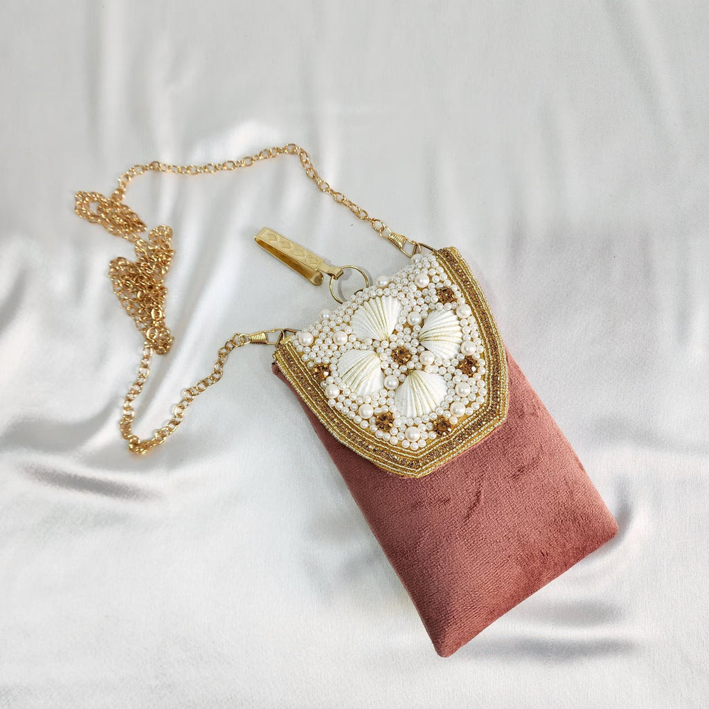 Velvet Crossbody Cell Phone sling Bag - Pink