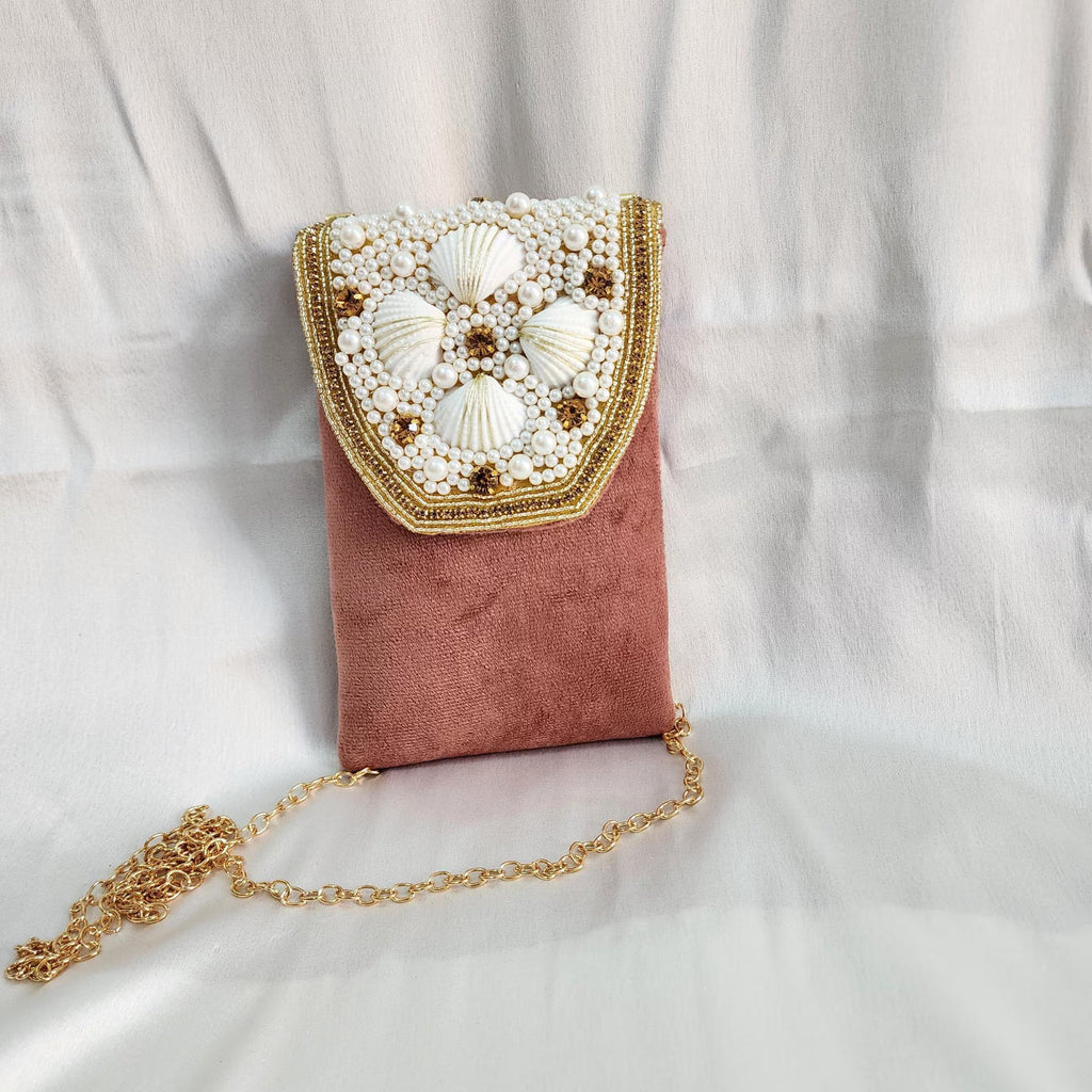 Velvet Crossbody Cell Phone sling Bag - Pink