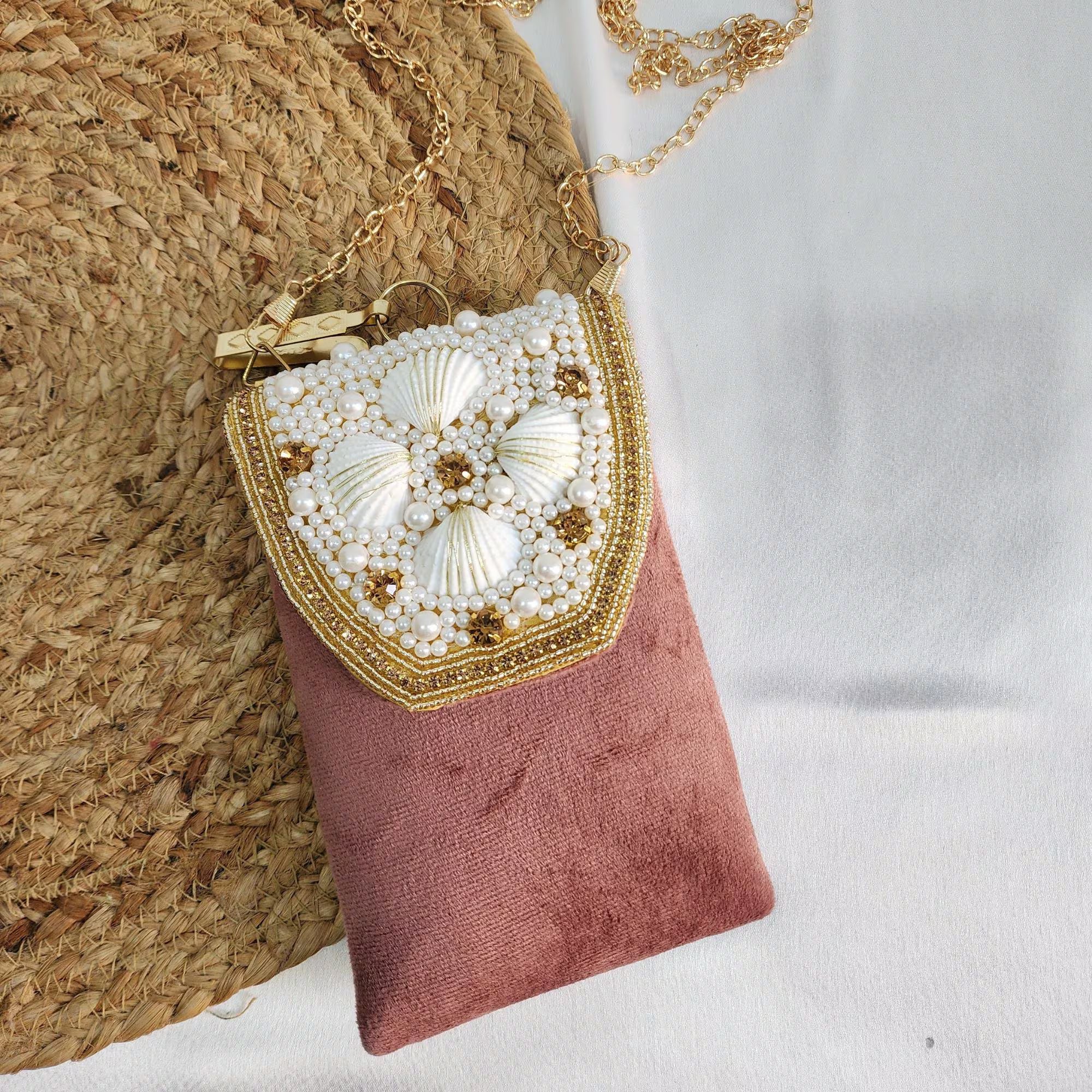 Velvet Crossbody Cell Phone sling Bag - Pink