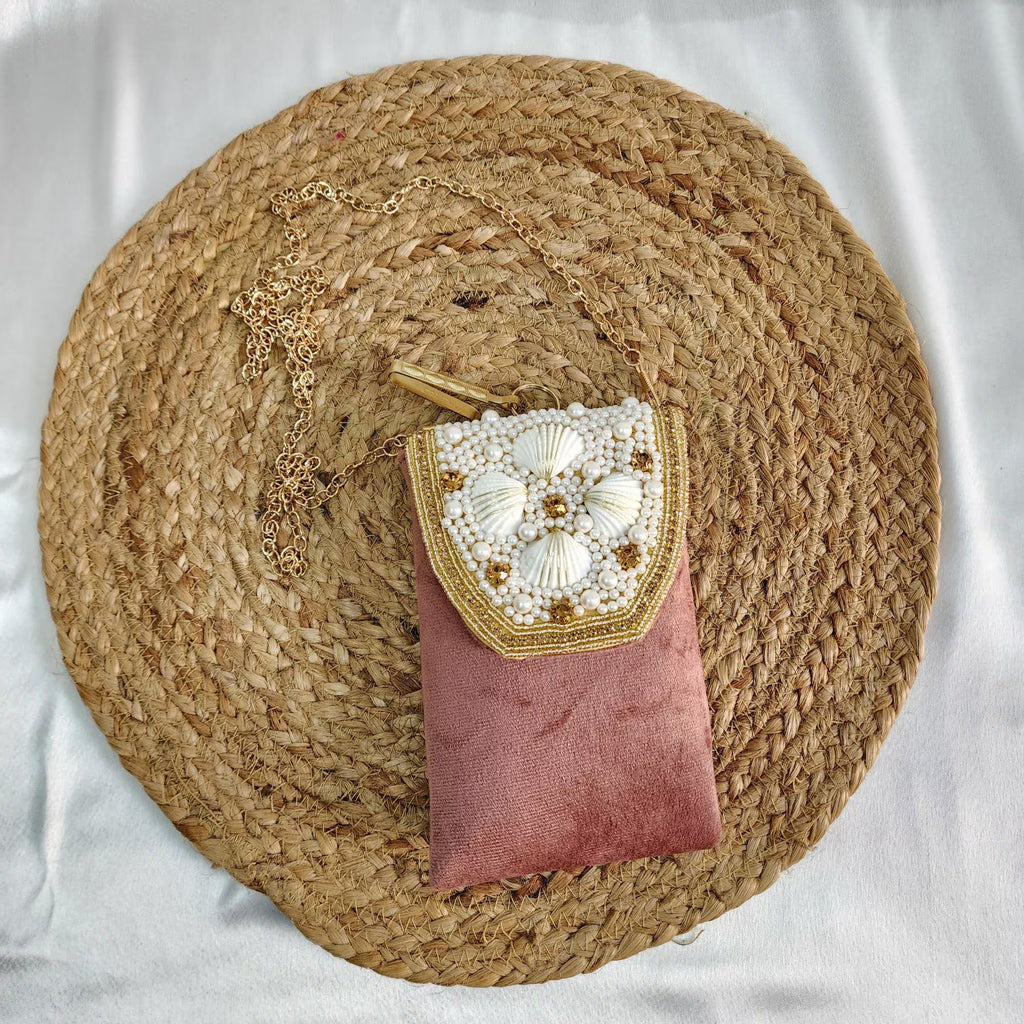 Velvet Crossbody Cell Phone sling Bag - Pink