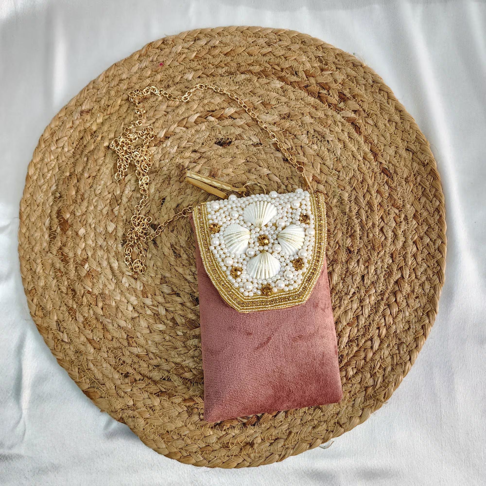 Velvet Crossbody Cell Phone sling Bag - Pink