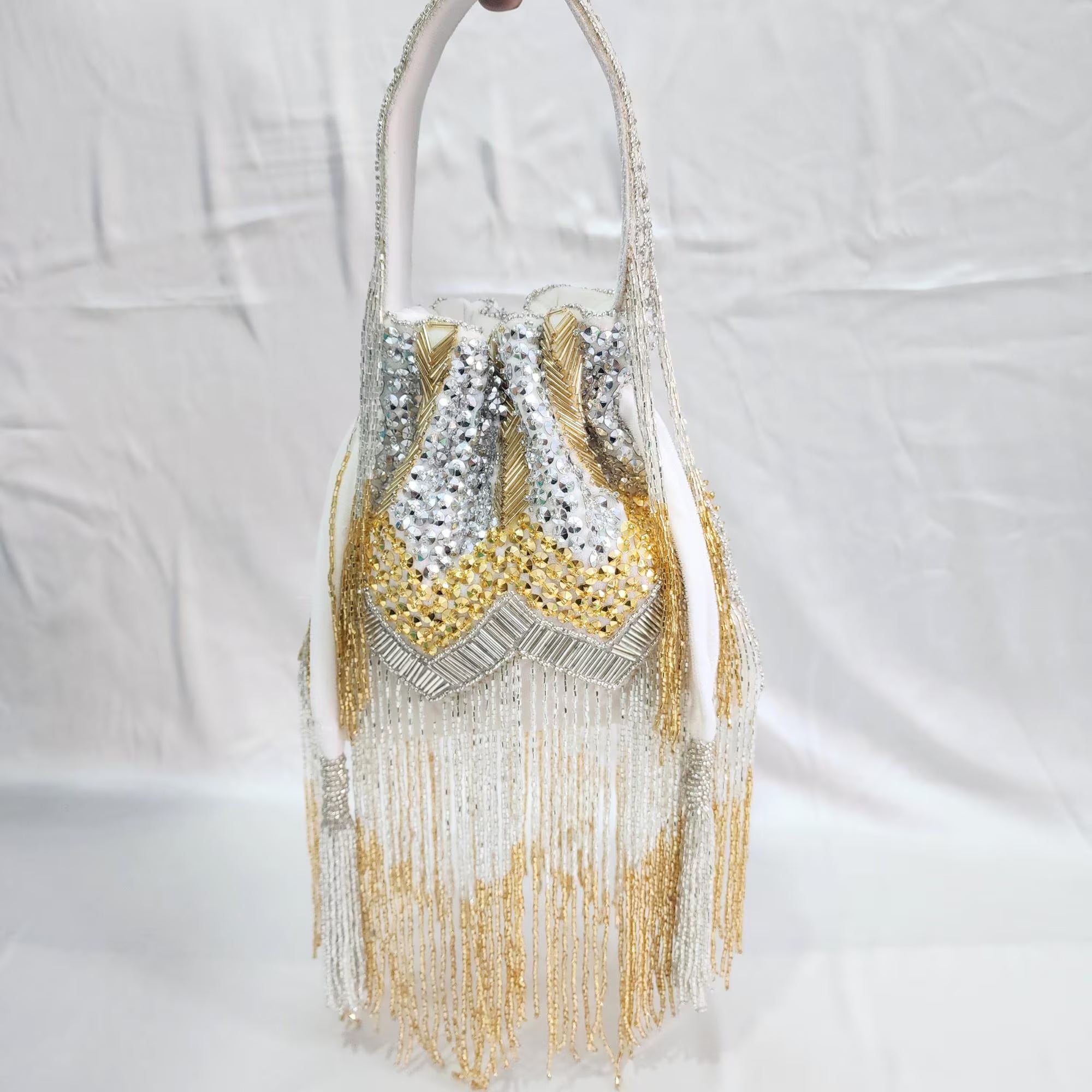 Fringe Potli Bag- Silver Gold