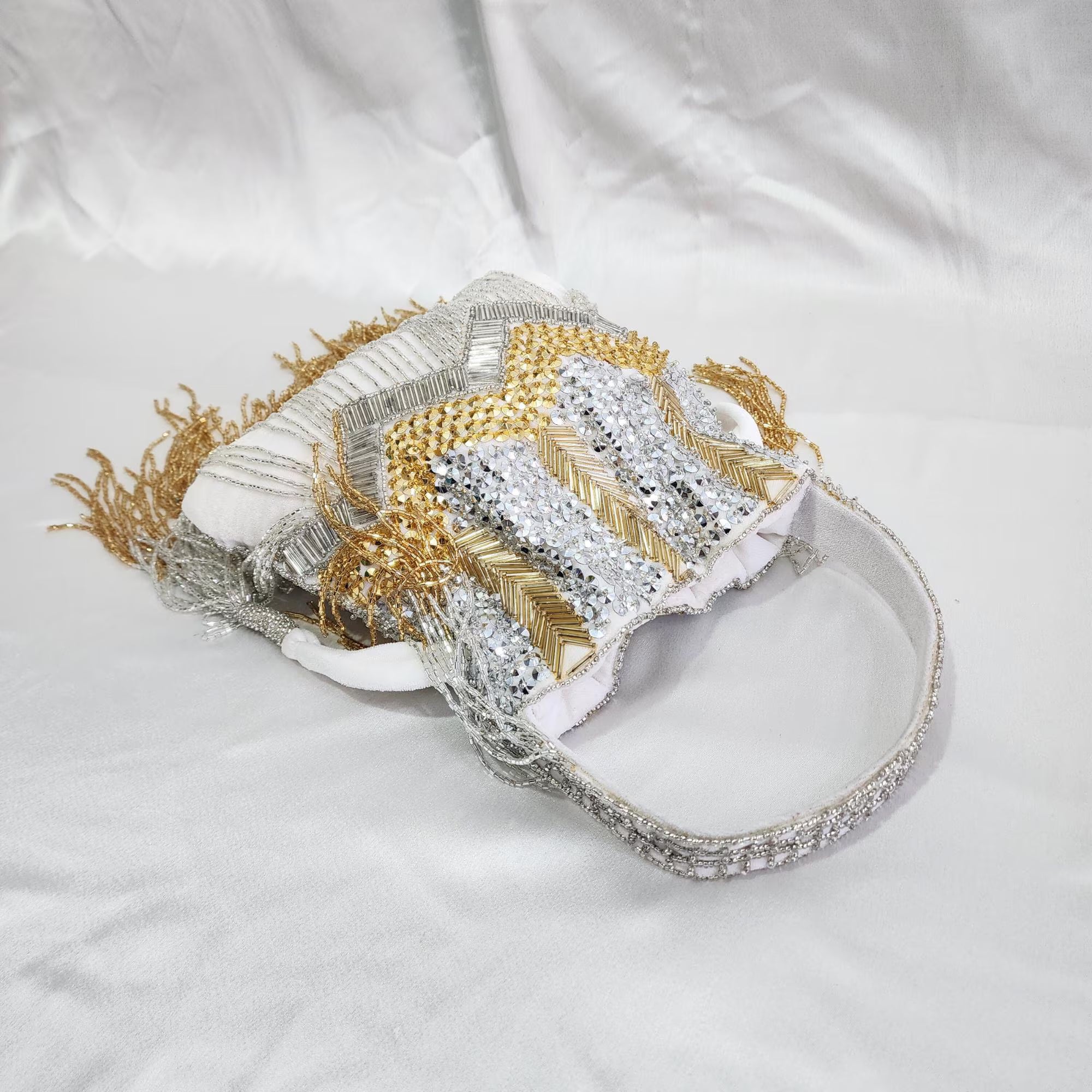 Fringe Potli Bag- Silver Gold