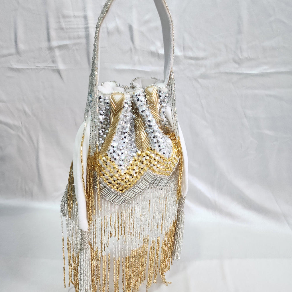 Fringe Potli Bag- Silver Gold