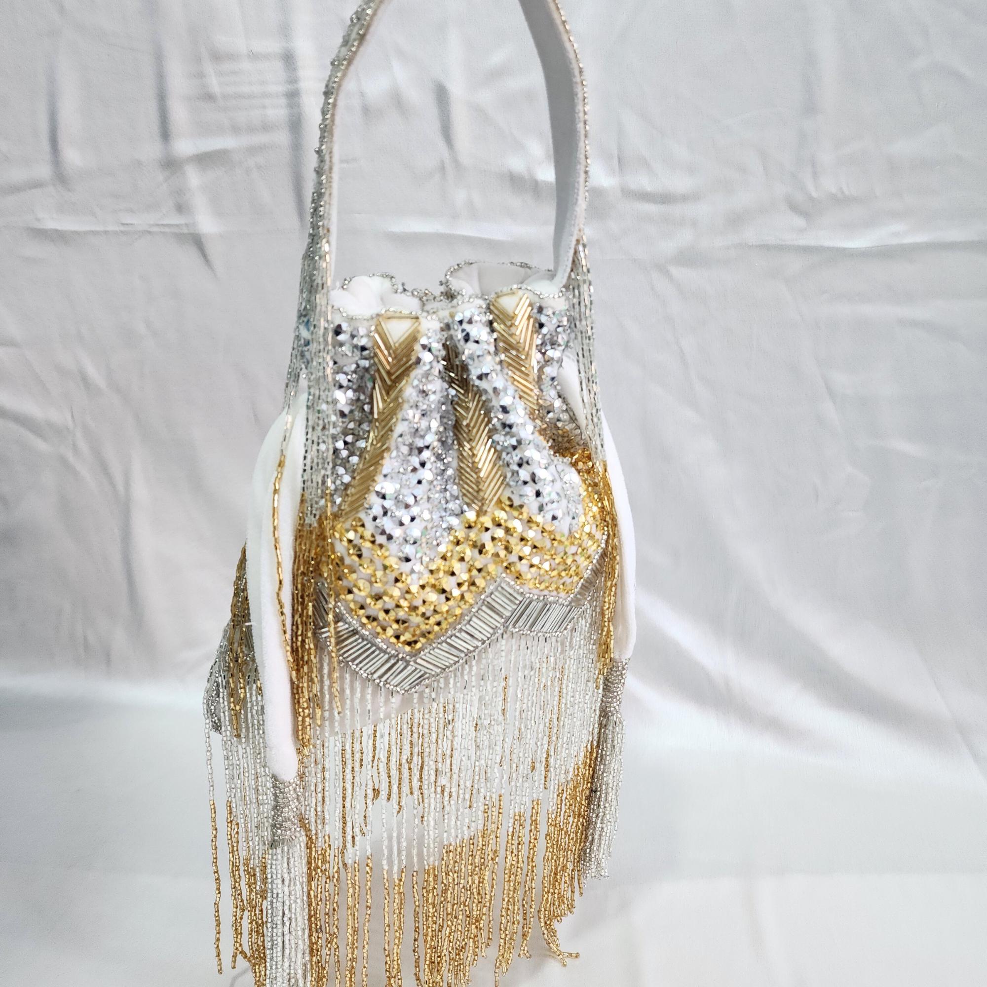 Fringe Potli Bag- Silver Gold