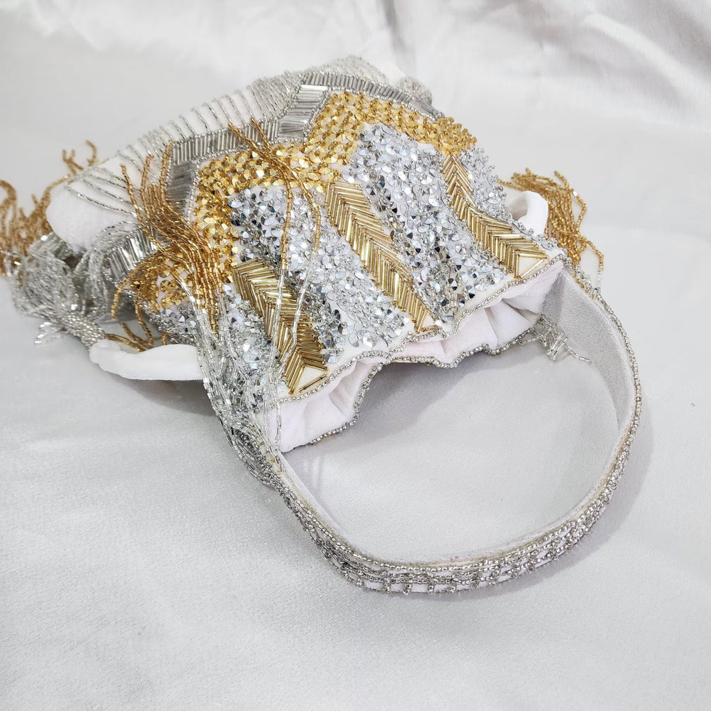 Fringe Potli Bag- Silver Gold